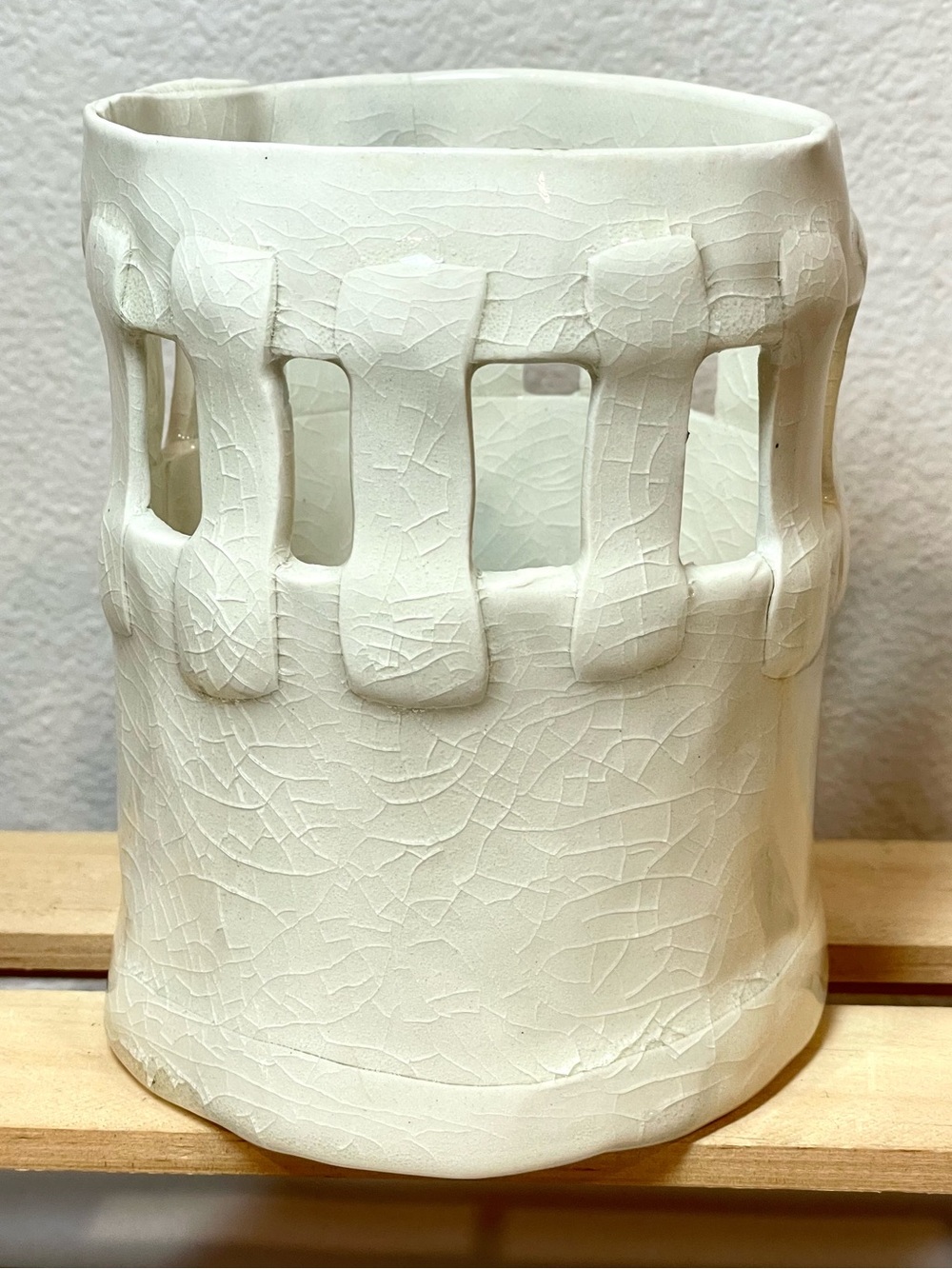 Handcrafted White Ceramic Lantern Vase | Home Art | Pencil Holder | 5” H